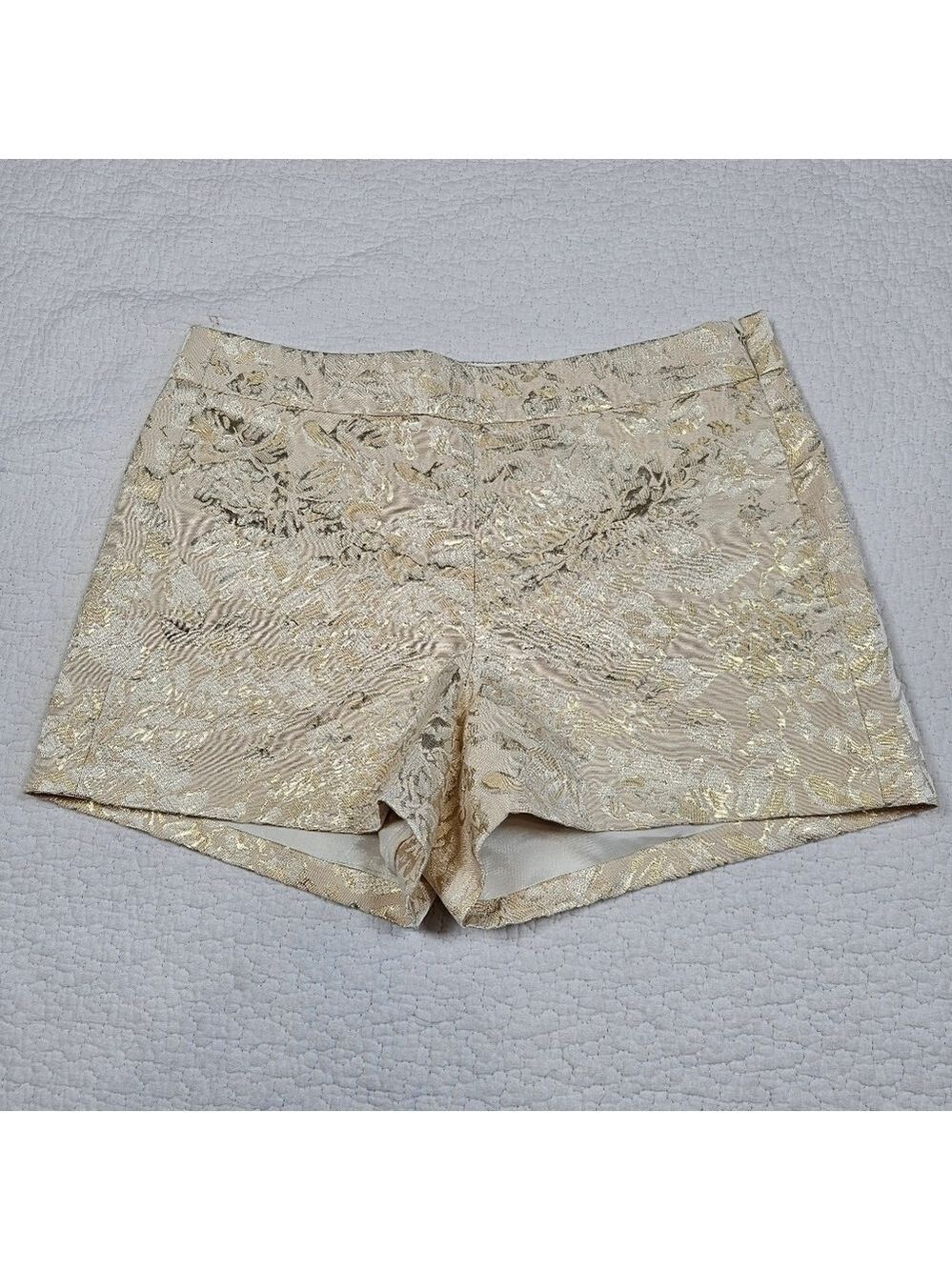 NWT J. Crew Gold Metallic Floral Tapestry Zippered Short